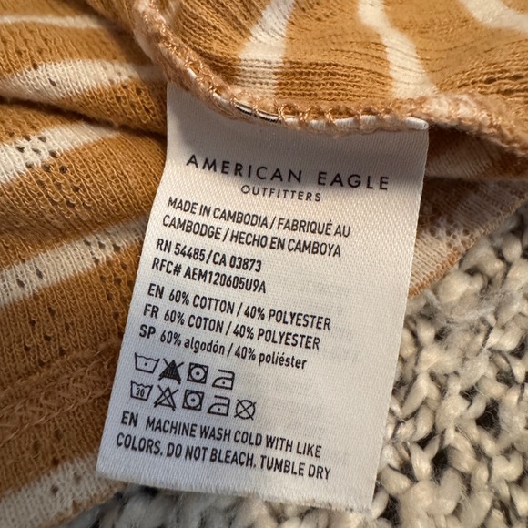 American Eagle Outfitters Mustard and White Striped Long Sleeve Tee - Picture 3 of 4